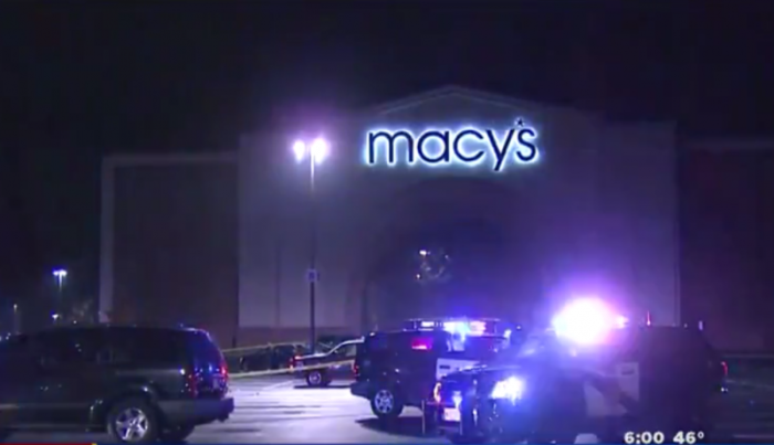 Police gather at the Macy's department store at the Hamilton Mall, in Atlantic County, New Jersey, where a 20-year-old man was killed on Friday November 25, 2016.