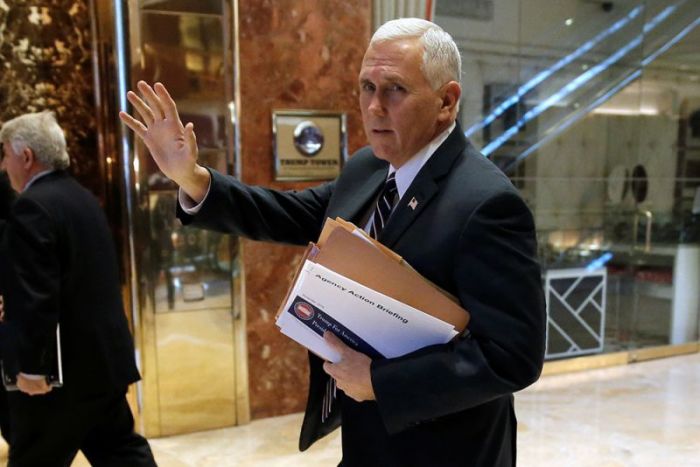 U.S. Vice President Elect Mike Pence arrives at Trump Tower to meet with U.S. President Elect Donald Trump in the Manhattan borough of New York City, November 18, 2016.