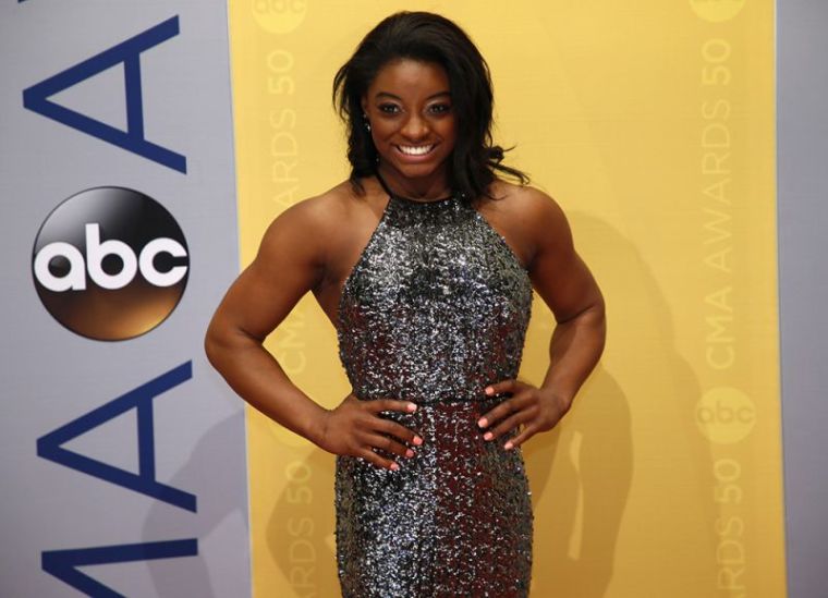 Olympic gymnast Simone Biles arrives at the 50th Annual Country Music Association Awards in Nashville, Tennessee, November 2, 2016.
