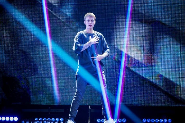 Singer Justin Bieber performs on stage in Telia Parken Stadium in Copenhagen, Denmark, October 2,2016.