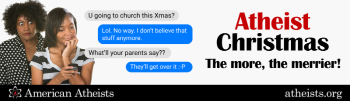 American Atheists Christmas billboard for December 2016, encouraging an 'Atheist Christmas.'