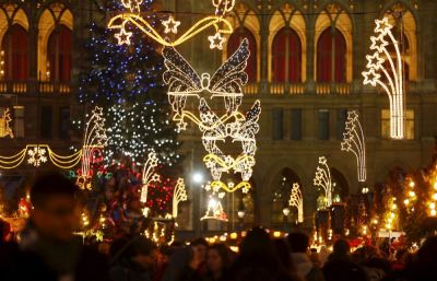 "Christkindlmarkt" Advent market in front of the city hall in Vienna, Austria, December 22, 2015.
