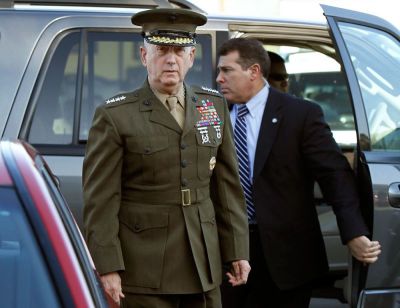 Marine Corps four-star general James Mattis arrives to address at the pre-trial hearing of Marine Corps Sgt. Frank D. Wuterich at Camp Pendleton, California March 22, 2010. Military judge Lt. Col. David Jones was to hear a defense motion to dismiss charges against Staff Sgt. Frank Wuterich on grounds of undue command influence after Wuterich was charged in connection with the killings of 24 Iraqis in Haditha in November 2005.