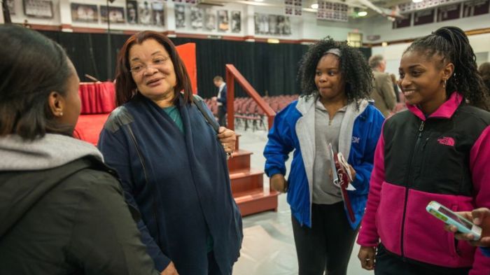 Dr. Alveda King speaks to students following a campus forum at Roanoke College.