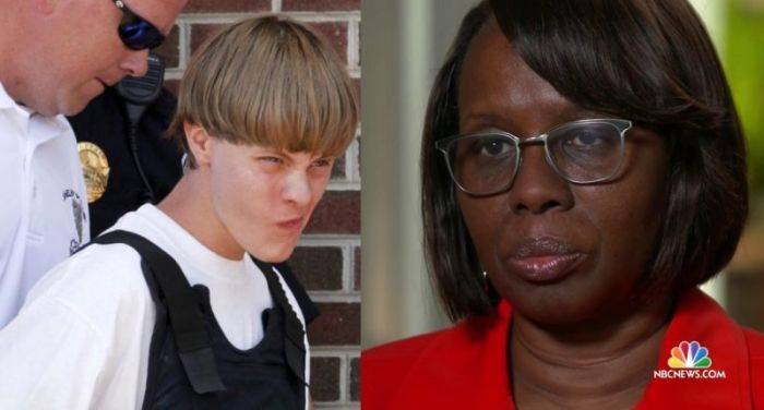 Accused Charleston church shooter Dylann Roof (L) and survivor Felicia Sanders (R)