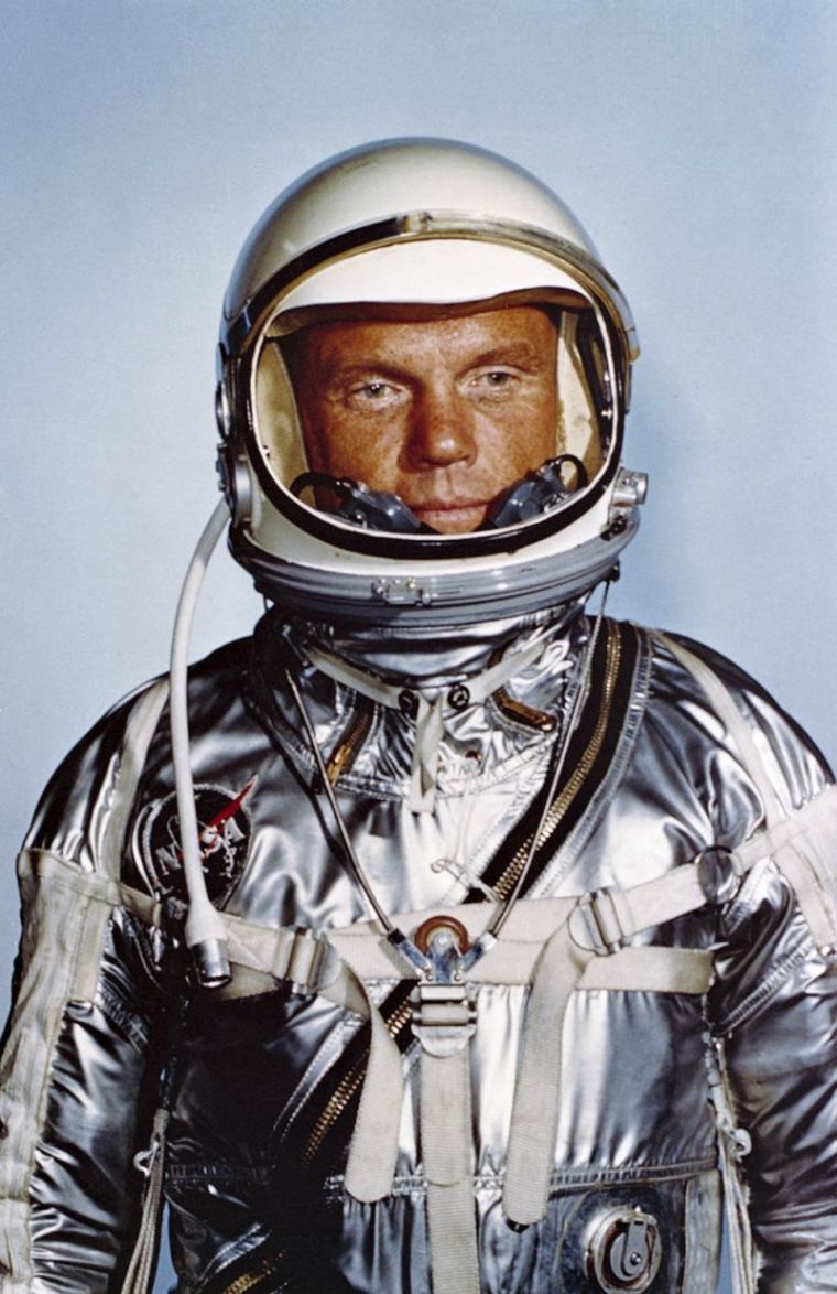 Astronaut John H. Glenn, Jr., is in his Mercury flight suit in this undated NASA photo.
