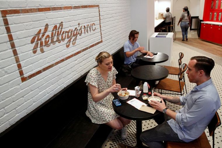 Guests eat cereal at the Kellogg's NYC cafe in Midtown Manhattan in New York City, June 29, 2016.