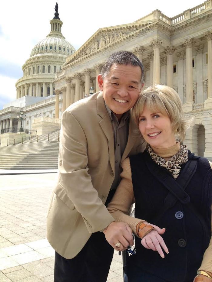 Joni Eareckson Tada and her husband, Ken Tada, pose in front of the United State Capitol in Washington, D.C. in this undated photo.