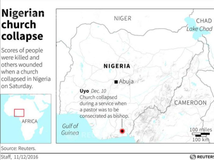 At least ten people were killed and some 15 wounded when a church collapsed in Nigeria on Saturday.