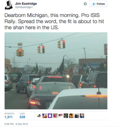 Photo on social media falsely calls an anti-ISIS rally in Dearborn, Michigan a 'pro-ISIS rally.'