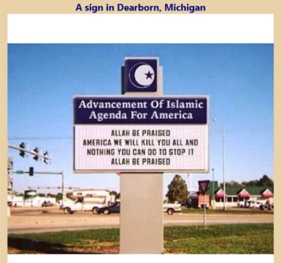 Widely-circulated photo claiming to show a sign in Dearborn, Michigan. In actuality, the sign was created online.