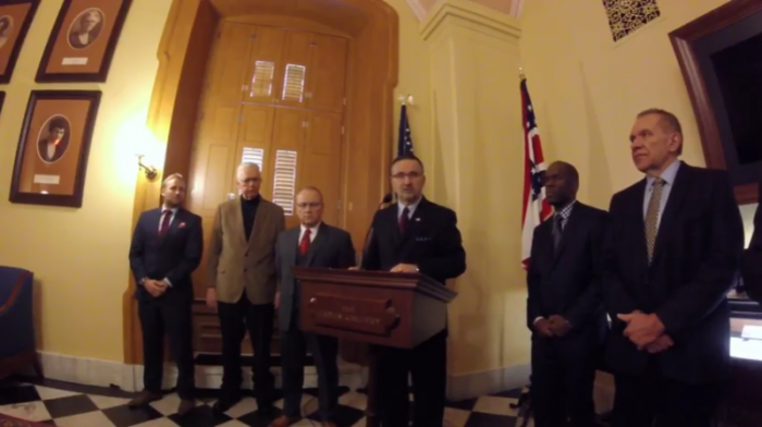 Ohio pastors J.C. Church, senior pastor of Victory in Truth Ministries, Tim Throckmorton and others urge lawmakers to override Gov. John Kasich's veto of the Heartbeat Bill on Thursday December 15, 2016.
