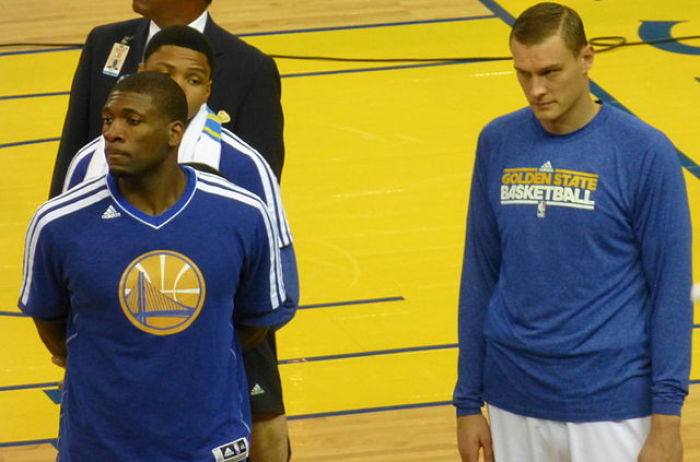Festus Ezeli (left) and Andris Biedrins (right), Sacramento Kings at Golden State Warriors March 6, 2013