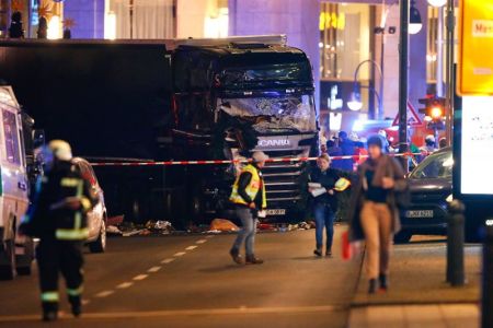Police work at the site of an accident at a Christmas market on Breitscheidplatz square near the fashionable Kurfuerstendamm avenue in the west of Berlin, Germany, December 19, 2016. 