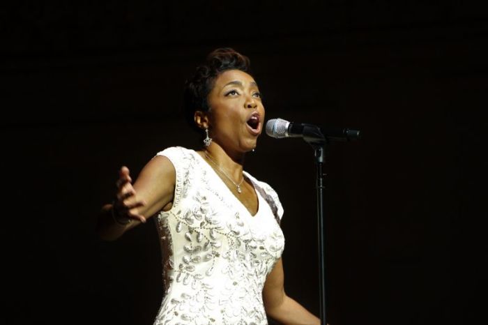 Grammy and Tony Award Winning singer and actress Heather Headley performs at Carnegie Hall in New York City during preeminent modern hymn writers Keith and Kristyn Getty's annual 'An Irish Christmas - A Celebration of Carols' concert tour on Tuesday, December 20, 2016.