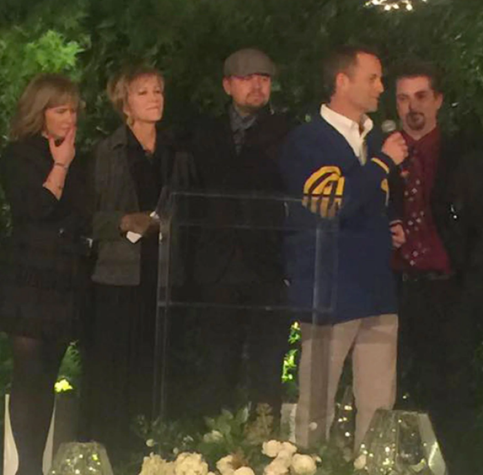 'Growing Pains' cast at Alan Thicke's funeral. From left: Tracey Gold, Joanna Kerns, Leonardo DiCaprio, Kirk Cameron (front) and Jeremy Miller, Dec.18 2016.