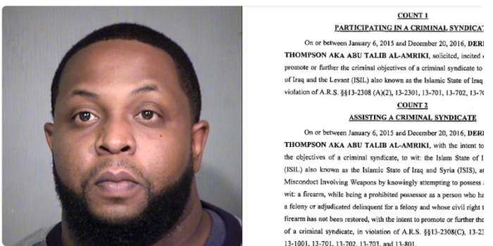 A few days before Christmas 2016, Phoenix, Arizona, resident Derrick Thompson, also called Abu Talib Al-Amriki, was arrested on charges related to terrorism and potential ties to the Islamic State.