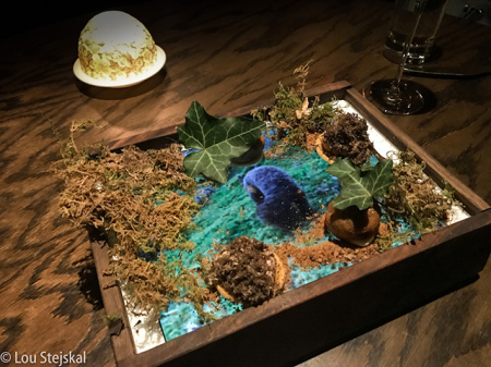 The "A Dog in Search of Gold" dish served on an iPad in Quince, a three Michelin Star restaurant in San Francisco.