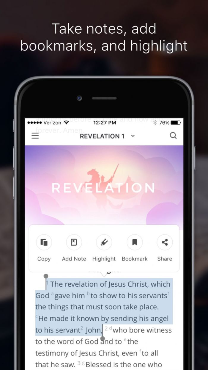 A page from the gloBible Bible app that shows its functionality.