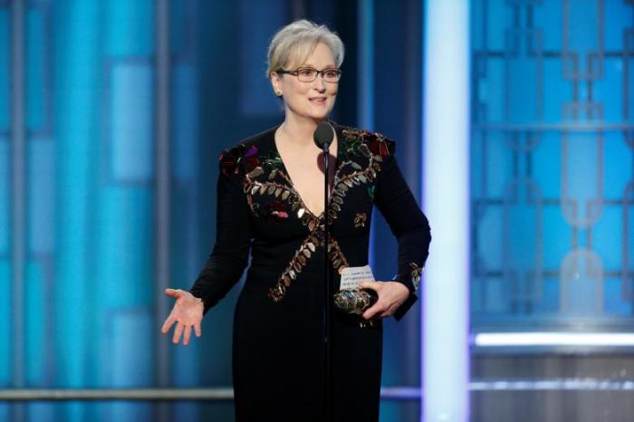 Actress Meryl Streep giving her acceptance speech after receiving the Cecil B. DeMille Award.