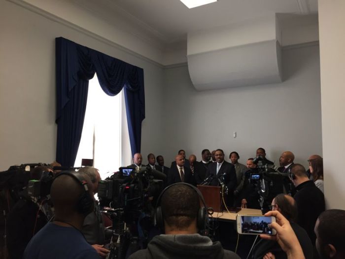 Black pastors speak with the media about Alabama Sen. Jeff Sessions, President-elect Donald Trump's nominee for attorney general, during a press conference in Washington, D.C. on Jan. 9, 2017.