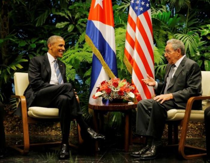 U.S. President Barack Obama and Cuba's President Raul Castro hold their first meeting on the second day of Obama's visit to Cuba, in Havana March 21, 2016.