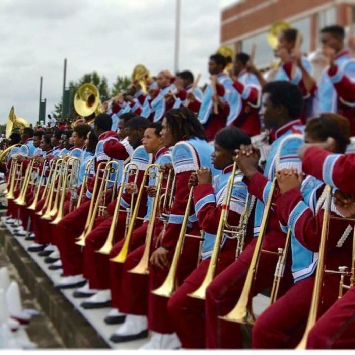 Members of Talladega College's Marching Tornadoes band.