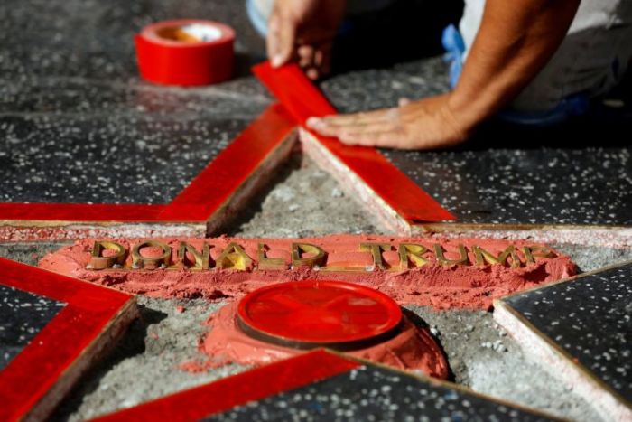 Donald Trump's star on the Hollywood Walk of Fame is fixed after it was vandalized in Los Angeles, California U.S., October 26, 2016.