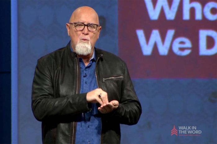 Pastor James MacDonald speaking to his congregation about the need to welcome all without judgment.