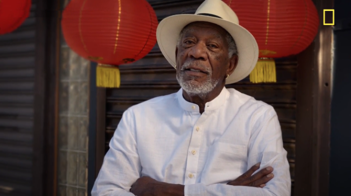 Morgan Freeman on set of 'The Story of God,' 2016.