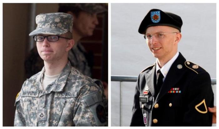 A combination photo shows U.S. soldier Chelsea Manning, who was born male Bradley Manning but identifies as a woman, imprisoned for handing over classified files to pro-transparency site WikiLeaks, being escorted by military police at Fort Meade, Maryland, U.S. on December 21, 2011 (L) and on June 6, 2012 (R) respectively. U.S. soldier Chelsea Manning, imprisoned for passing classified files to WikiLeaks, now stands accused of misconduct stemming from her suicide attempt earlier this month and could land in solitary confinement indefinitely, her lawyers said on July 28, 2016.