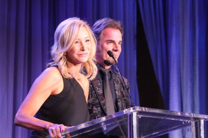 Televangelist Paula White (L) is flanked by her husband, Journey pianist Jonathan Cain as she addresses attendees at the 3rd Christian Inaugural Gala at the Hilton in Washington, D.C. on Jan. 19, 2017.