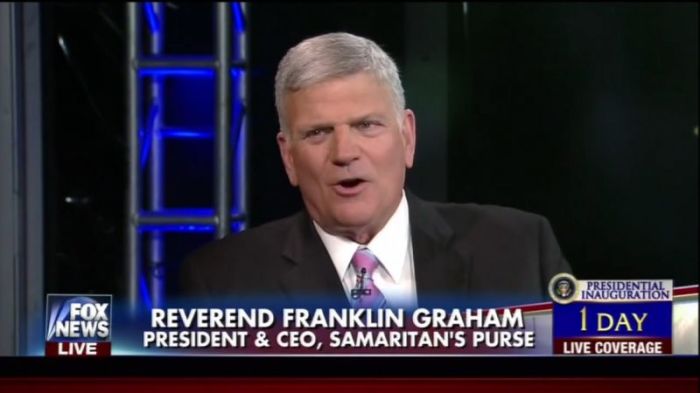 Franklin Graham speaking on Fox News about Donald Trump's inauguration in Washington D.C. on January 19, 2016.