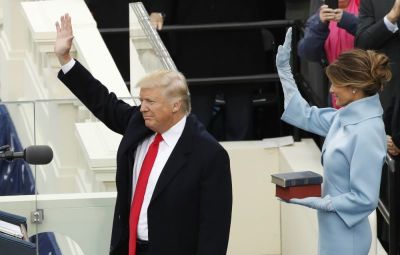 Donald Trump and his wife Melania wave to crowd after he was sworn in as the 45th president of the United States on the West front of the U.S. Capitol in Washington, U.S., January 20, 2017.