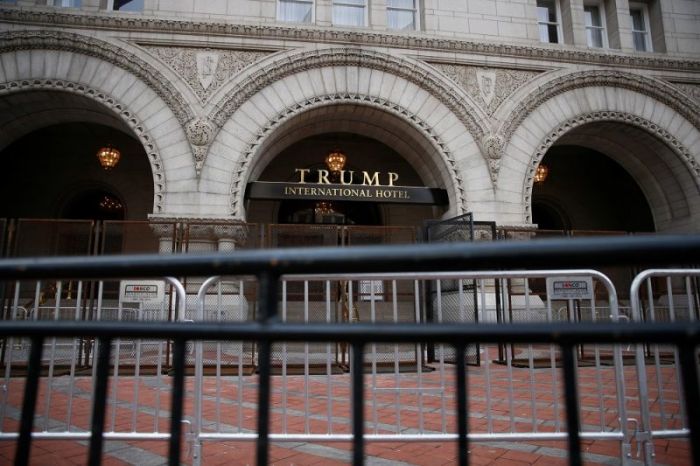 Security fences are seen outside the Trump International Hotel in Washington, U.S., January 19, 2017.