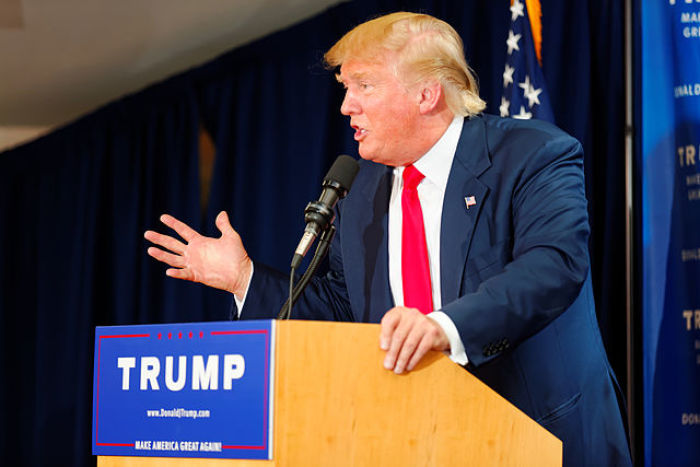 Donald Trump speaks at the Weirs Community Center in Laconia, NH on July 16 2015 during one of his earliest campaigns.