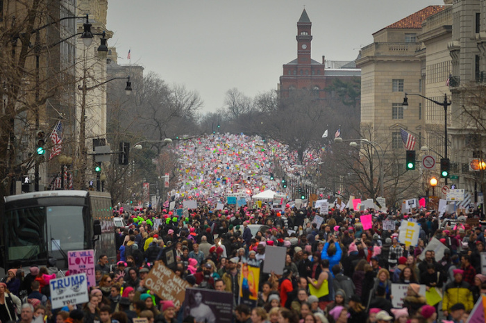 Hundreds of thousands of marchers fill the street during a Women's March demonstration in Washington, DC, U.S., January 21, 2017.