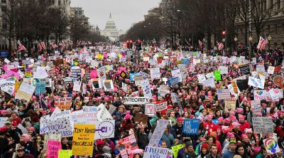 Hundreds of thousands march down Pennsylvania Avenue during the Women's March in Washington, D.C., January 21, 2017.
