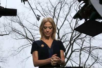 Counselor to U.S. President Donald Trump, Kellyanne Conway prepares to go on the air in front of the White House in Washington, U.S., January 22, 2017.
