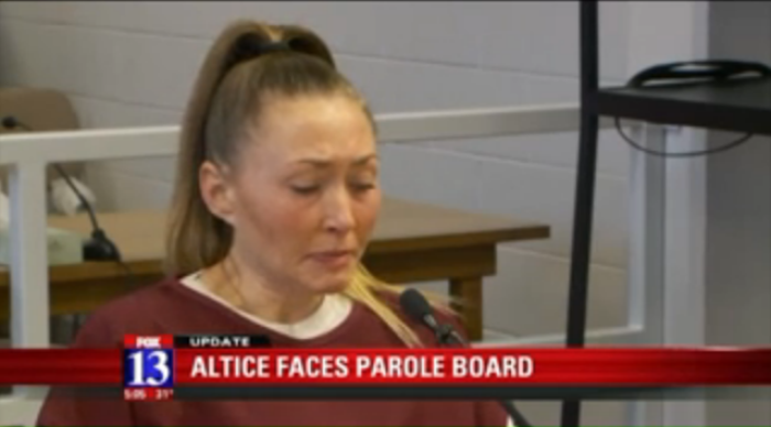 Brianne Altice during her first parole hearing since being sentenced to 30 years in prison in 2015 for engaging in inappropriate sexual behavior with three underage students.