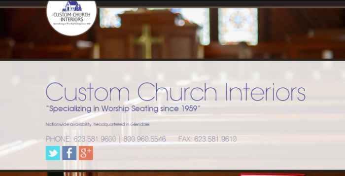 A screen grab of the now defunct website of Custom Church Interiors.