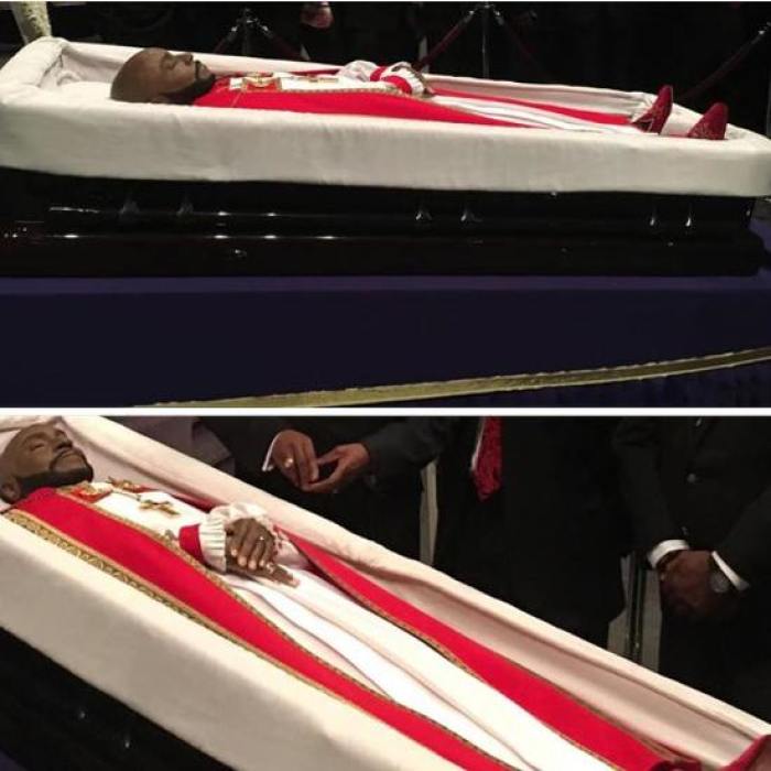 The late Bishop Eddie Long, 63, as he appeared in his casket during his homegoing service at New Birth Missionary Baptist Church in Lithonia, Georgia, on January 25, 2017.