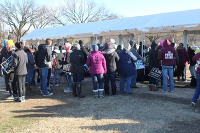 Participants in the 2017 March for Life lineup to go through security gates set up by the United State Secret Service on Jan. 27, 2017.