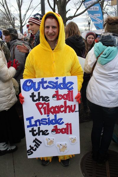 Andrew Tevald dresses up as the Pokemon character 'Pikachu' at the March for Life in Washington, D.C. on Jan. 27, 2017.