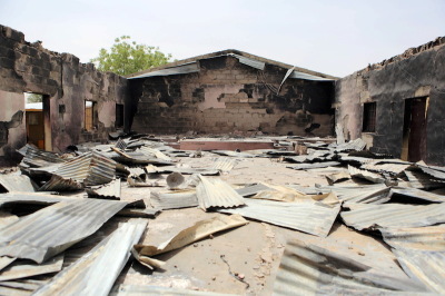 General view of a church that residents say was burned by Boko Haram militants is seen in Damasak March 24, 2015.