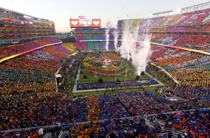 Overview of half-time show during the NFL's Super Bowl 50 football game between the Carolina Panthers and the Denver Broncos in Santa Clara, California February 7, 2016.
