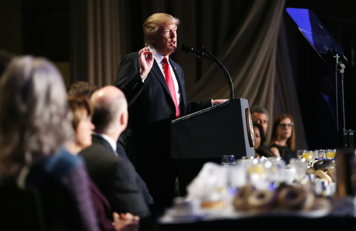 U.S. President Donald Trump delivers remarks at the National Prayer Breakfast in Washington, U.S., February 2, 2017.