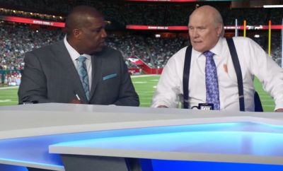 FOX NFL commentators Terry Bradshaw and Curt Menefee participate in a Tide Super Bowl commercial that aired on Feb. 5, 2017.