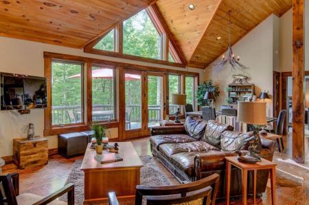 Inside the luxurious lodge at 391 Woodstone Trail in Bethel, New York that you can win with a 200-word essay.