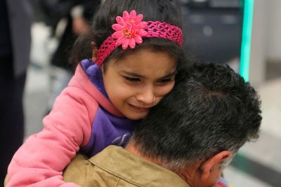 Nizar al-Qassab, an Iraqi Christian refugee from Mosul, sees his daughter off at Beirut international airport ahead of her travel to the United States, Lebanon, February 8, 2017.